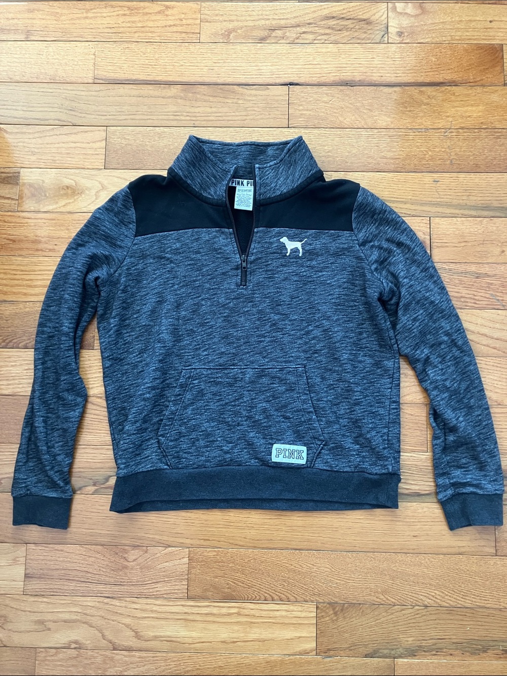 PINK Victoria’s Secret Gray and Black 1/4 Zip with Pocket - Large